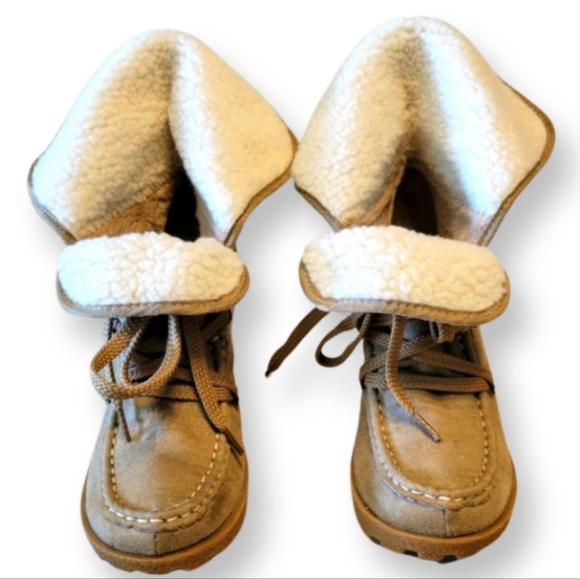 Unionbay Boots Womens Pike Faux Fur Lined Wedge Ankle Brown Fabric Lace Up - Picture 1 of 8